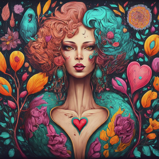 A striking portrait of a young woman with colorful hair and flowers, set against a black background. Her bold expression and vibrant teal hair create a captivating and symbolic image of beauty, nature, and empowerment. AI prompt by Marc Moss. Image generated by Bard