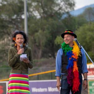 Heidi J and Marc Moss wrap up intermission with the audience participation portion of the evening  credit-kmr studios